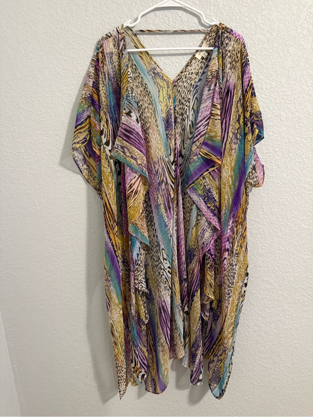 Umgee Multicolor Animal Print Kimono - Cream, Purple, Teal, Yellow Size S/M